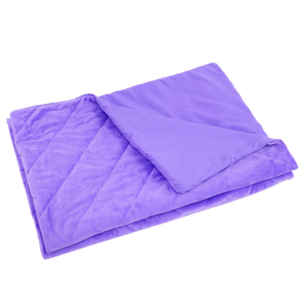 DreamZ 121x91cm Anti Anxiety Weighted Blanket with a soft bamboo cover in purple color, showcasing its reversible design and plush texture.